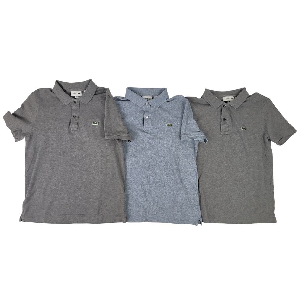 Lacoste Classic Pique Polo Shirt Bundle of 3 Blue Grey Men's M/L Slim Fit